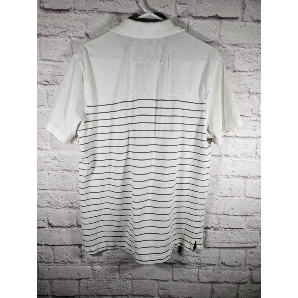 Banana Republic Men's Short Sleeve Polo Shirt White Gray Logo Cotton Blend Large